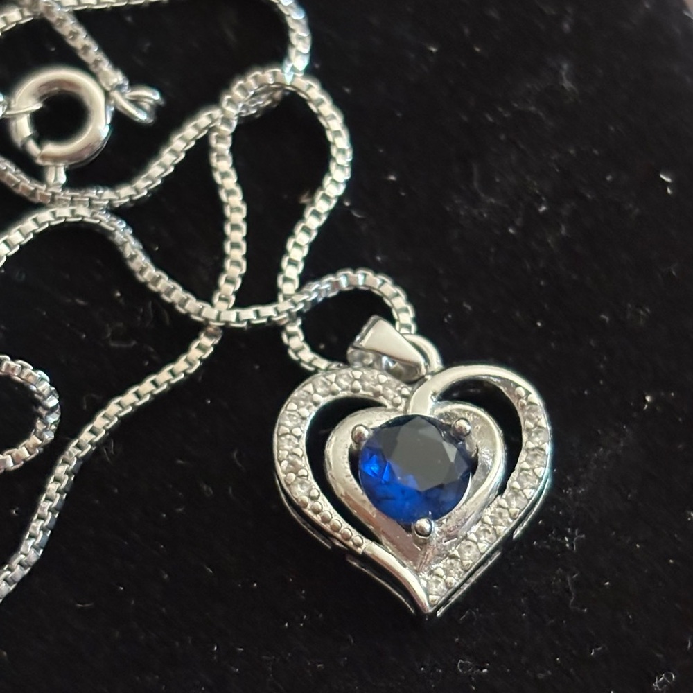 Swarovski Silver Heart Necklace with Blue Stone